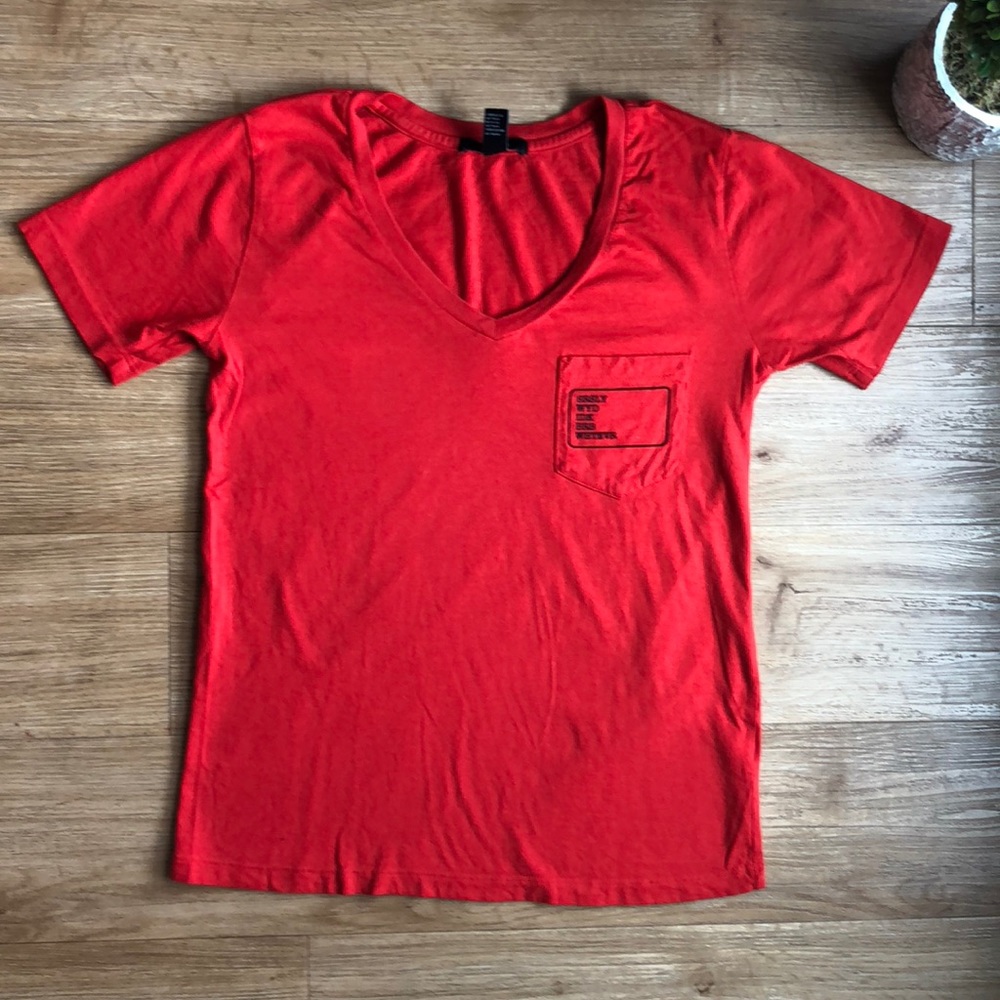 Red V-Neck Graphic Tee